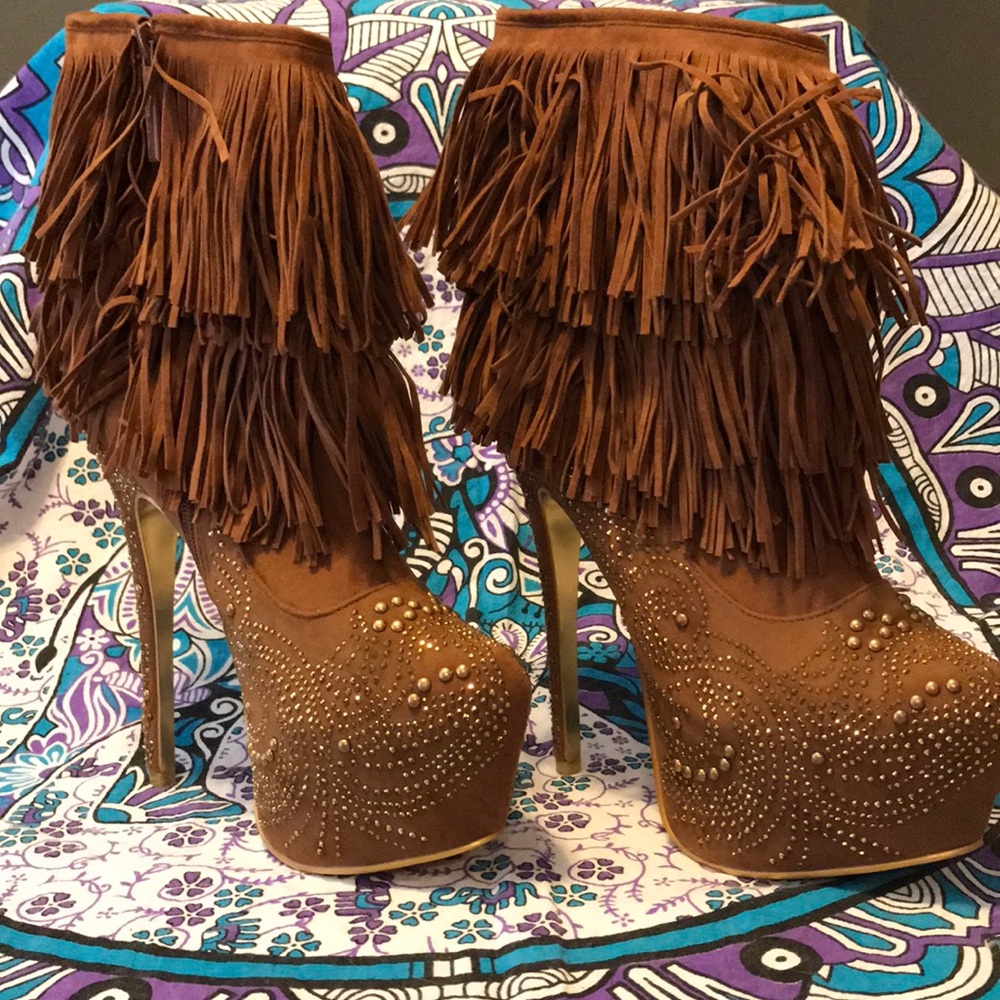 Tan Suede Platform Moccasin Heel